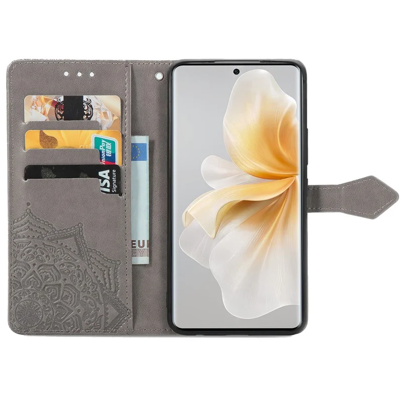 For TCL 50 Pro NxtPaper 5G Wallet Case Mandala Flower Leather Phone Cover Stand View - Grey