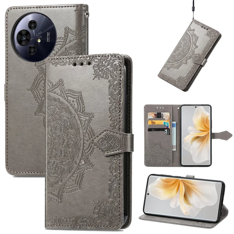 For TCL 50 Pro NxtPaper 5G Wallet Case Mandala Flower Leather Phone Cover Stand View - Grey