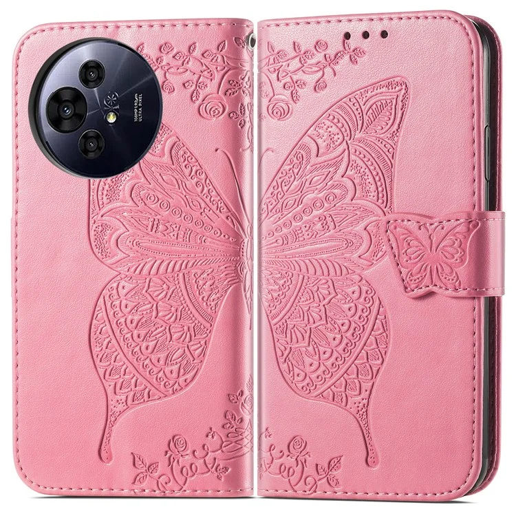 Funda de piel sintética con diseño de mariposa para TCL 50 Pro Nxtpaper 5G - Rosa