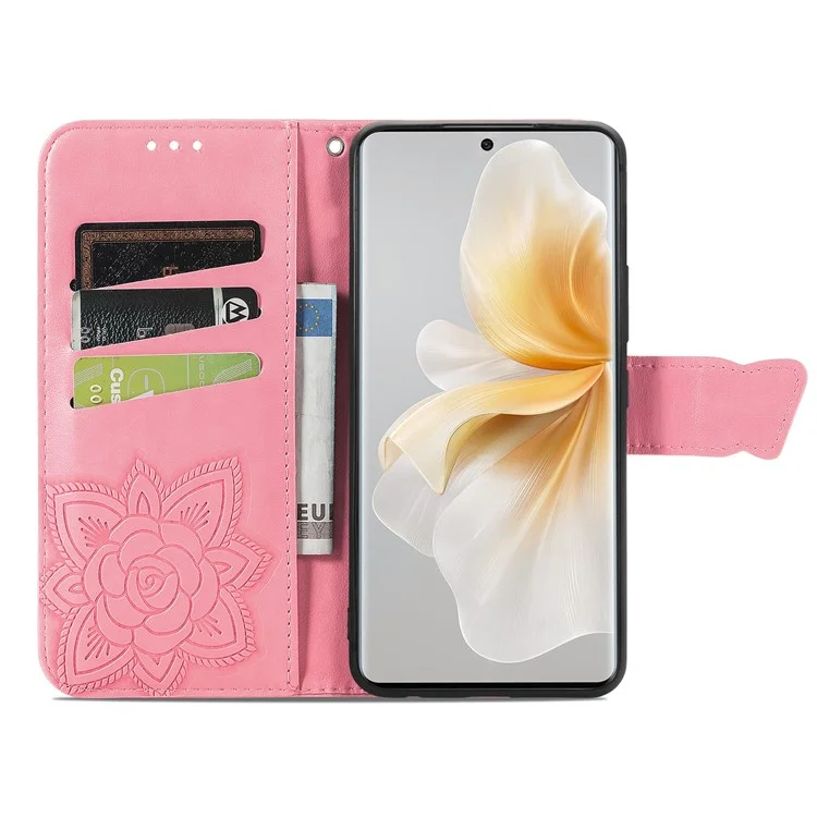 Funda de piel sintética con diseño de mariposa para TCL 50 Pro Nxtpaper 5G - Rosa