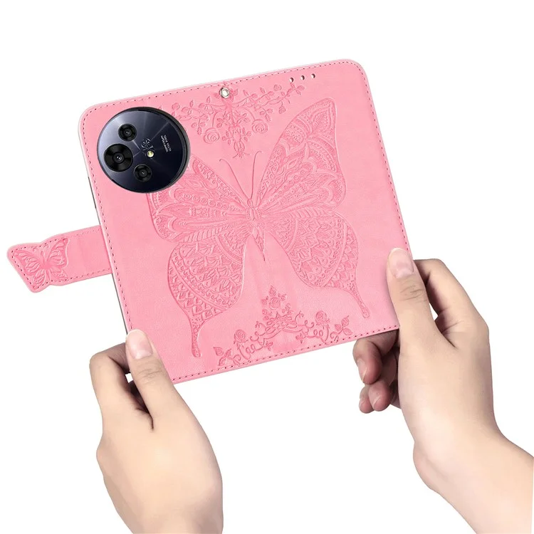 Funda de piel sintética con diseño de mariposa para TCL 50 Pro Nxtpaper 5G - Rosa