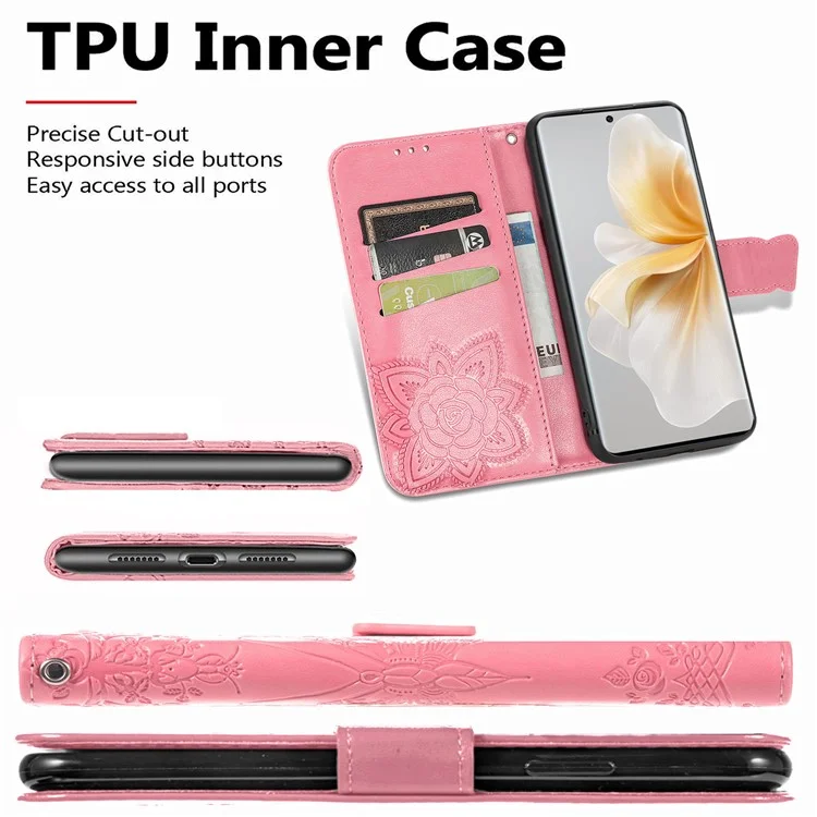 Funda de piel sintética con diseño de mariposa para TCL 50 Pro Nxtpaper 5G - Rosa