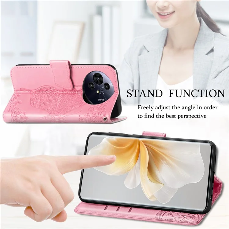 Funda de piel sintética con diseño de mariposa para TCL 50 Pro Nxtpaper 5G - Rosa