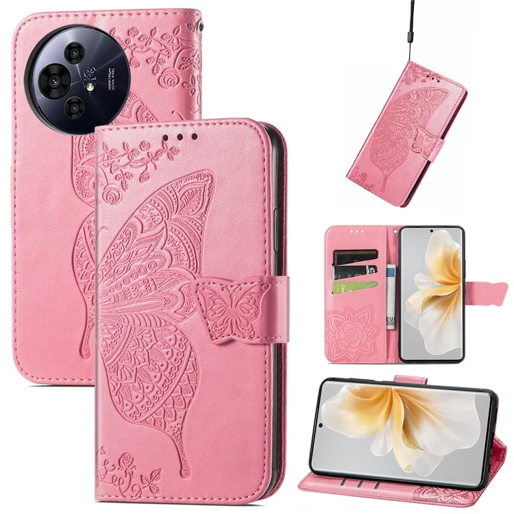 Funda de piel sintética con diseño de mariposa para TCL 50 Pro Nxtpaper 5G - Rosa