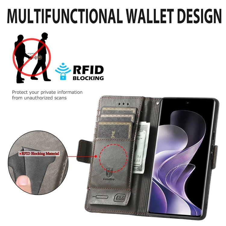 For TCL 50 Pro Nxtpaper 5G Phone Cases CASENEO PU Leather Cover Stand with RFID Blocking Wallet - Grey