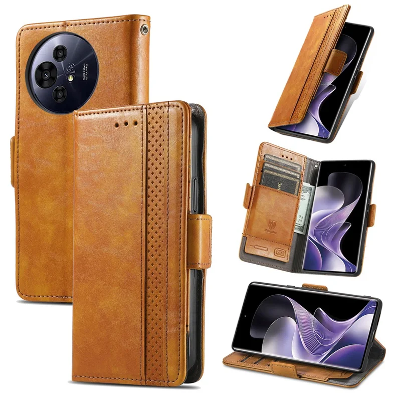 For TCL 50 Pro NxtPaper 5G Phone Cases CASENEO PU Leather Cover Stand with RFID Blocking Wallet - Light Brown