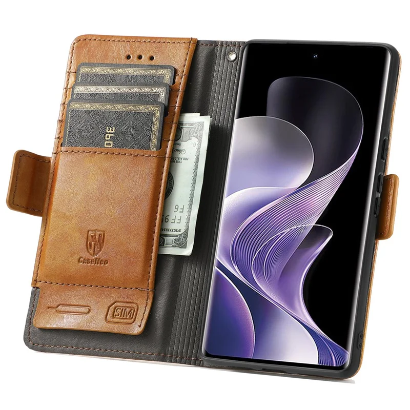 For TCL 50 Pro NxtPaper 5G Phone Cases CASENEO PU Leather Cover Stand with RFID Blocking Wallet - Light Brown