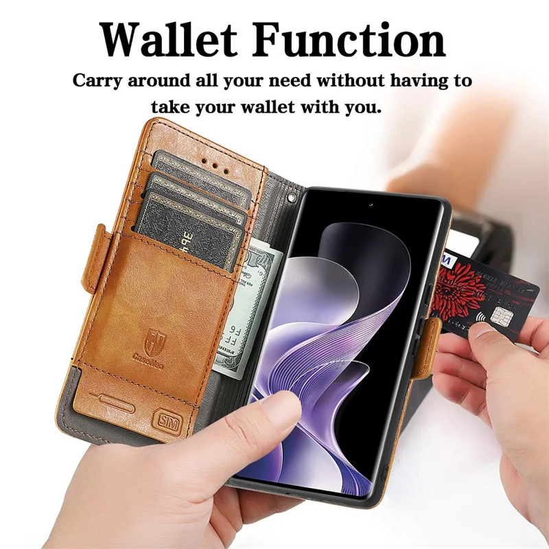 For TCL 50 Pro NxtPaper 5G Phone Cases CASENEO PU Leather Cover Stand with RFID Blocking Wallet - Light Brown