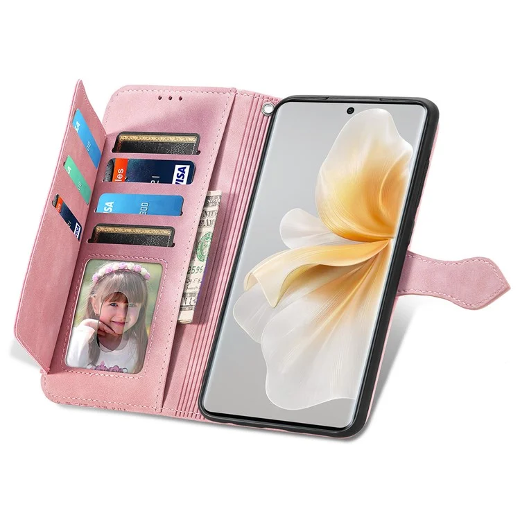 Funda con cremallera y estampado de flor de piel sintética para TCL 50 Pro Nxtpaper 5G - Rosa