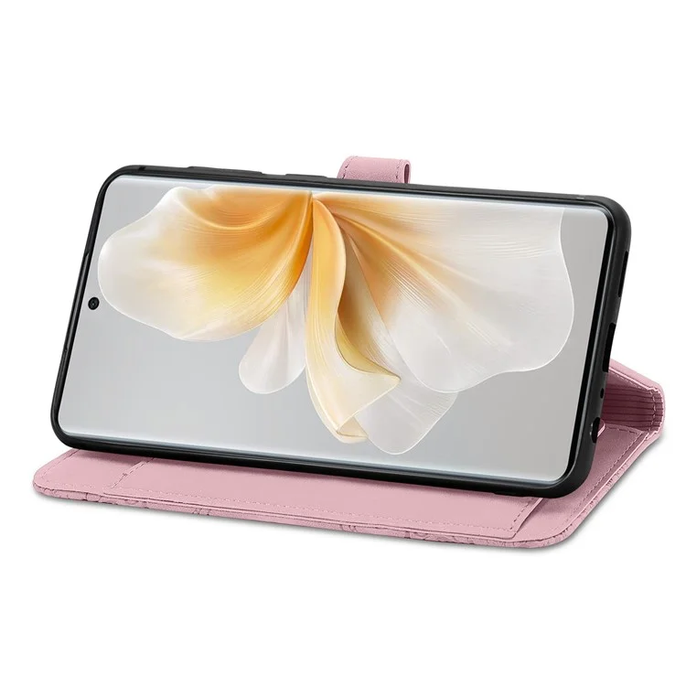 Funda con cremallera y estampado de flor de piel sintética para TCL 50 Pro Nxtpaper 5G - Rosa