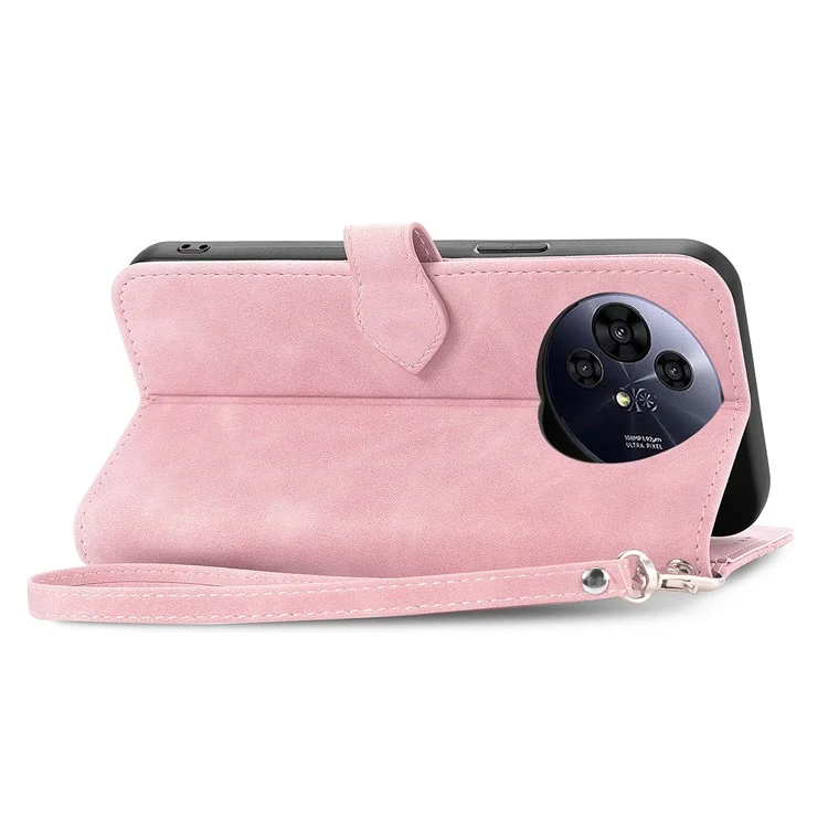 Funda con cremallera y estampado de flor de piel sintética para TCL 50 Pro Nxtpaper 5G - Rosa