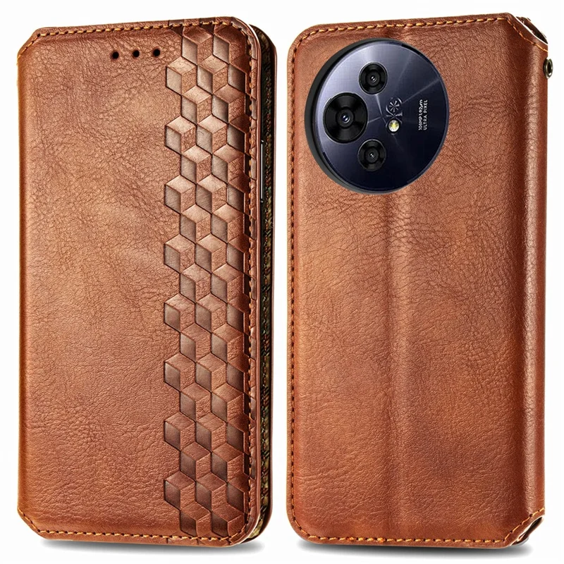 For TCL 50 Pro Nxtpaper 5G PU Leather Case Rhombus Imprint Wallet Stand Phone Cover - Brown