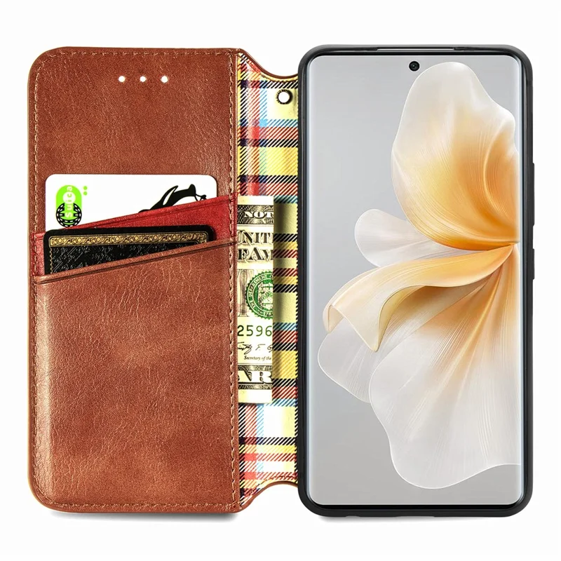 For TCL 50 Pro Nxtpaper 5G PU Leather Case Rhombus Imprint Wallet Stand Phone Cover - Brown