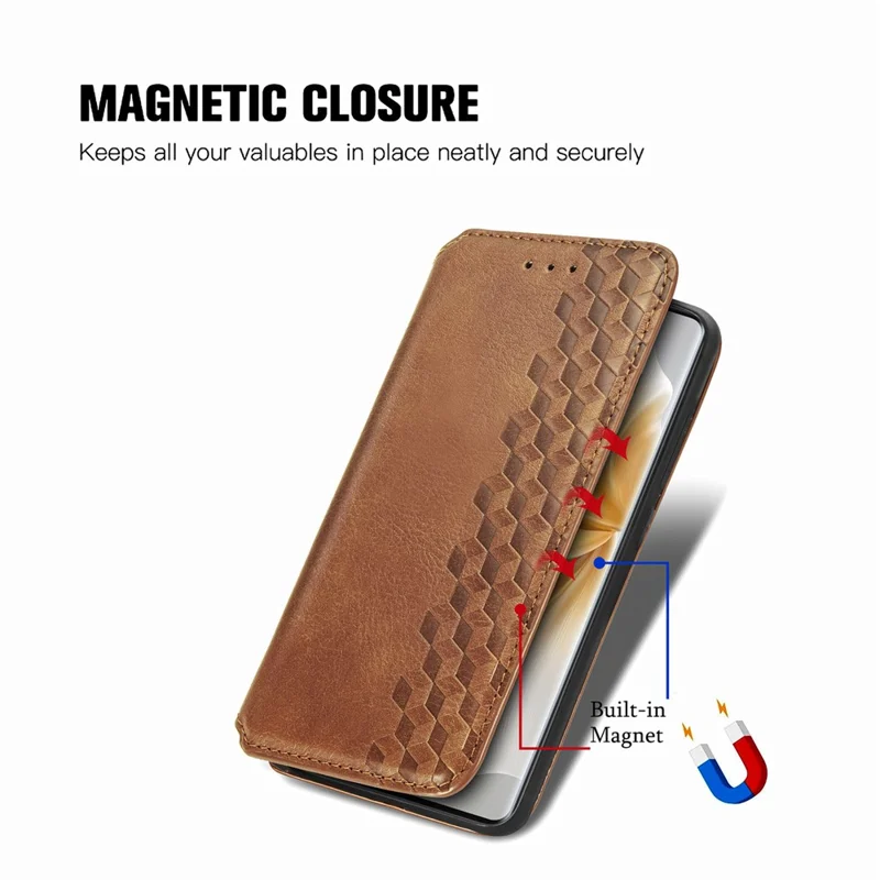 For TCL 50 Pro Nxtpaper 5G PU Leather Case Rhombus Imprint Wallet Stand Phone Cover - Brown