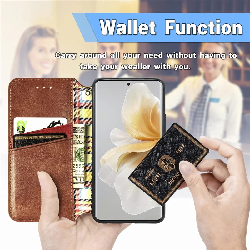 For TCL 50 Pro Nxtpaper 5G PU Leather Case Rhombus Imprint Wallet Stand Phone Cover - Brown