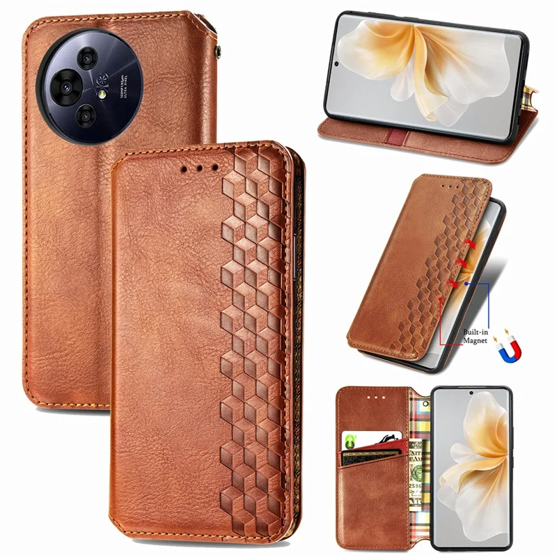 For TCL 50 Pro Nxtpaper 5G PU Leather Case Rhombus Imprint Wallet Stand Phone Cover - Brown