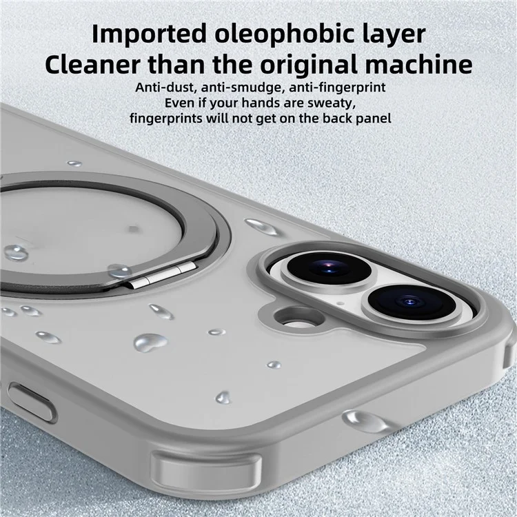 For iPhone 16 Case Compatible with MagSafe Ring Kickstand TPU+PC Back Cover - Grey
