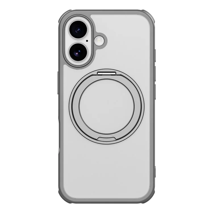 For iPhone 16 Case Compatible with MagSafe Ring Kickstand TPU+PC Back Cover - Grey