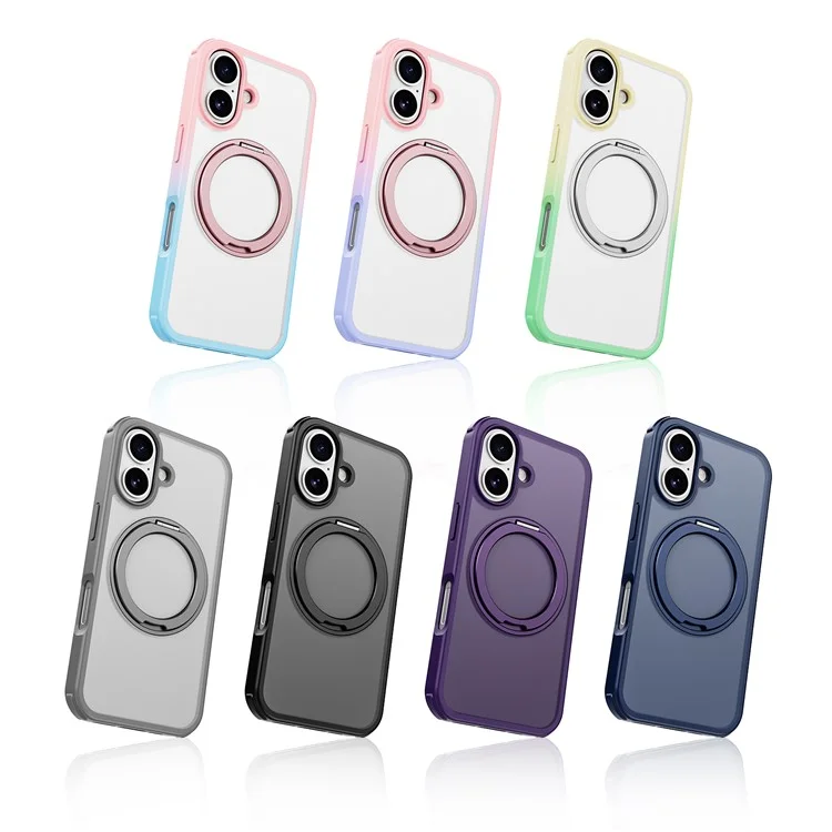 For iPhone 16 Case Compatible with MagSafe Ring Kickstand TPU+PC Back Cover - Grey