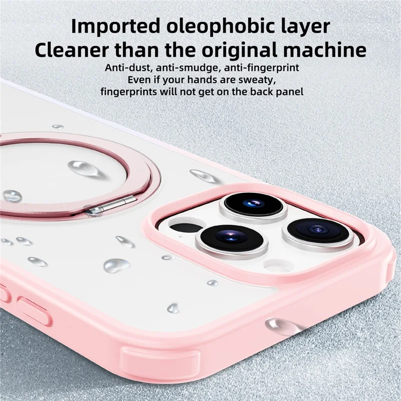 For iPhone 16 Pro Case Compatible with MagSafe Ring Kickstand TPU+PC Back Cover - Gradient Pink Purple