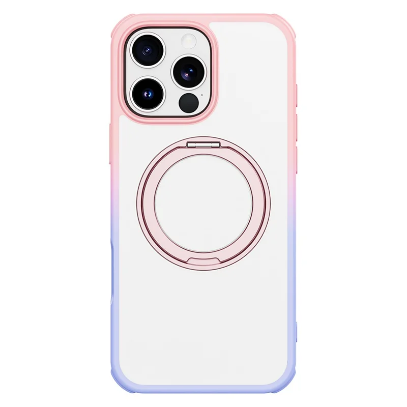 For iPhone 16 Pro Case Compatible with MagSafe Ring Kickstand TPU+PC Back Cover - Gradient Pink Purple