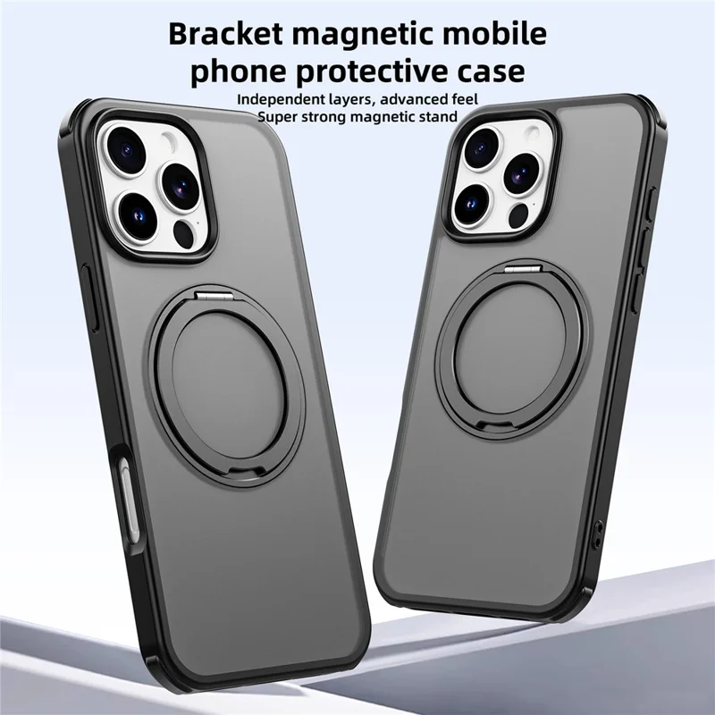 For iPhone 16 Pro Max Case Compatible with MagSafe Ring Kickstand TPU+PC Back Cover - Black