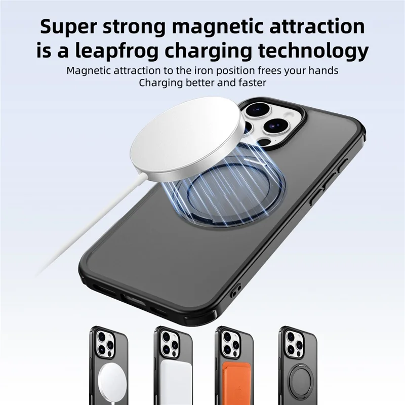 For iPhone 16 Pro Max Case Compatible with MagSafe Ring Kickstand TPU+PC Back Cover - Black