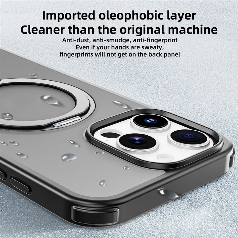For iPhone 16 Pro Max Case Compatible with MagSafe Ring Kickstand TPU+PC Back Cover - Black