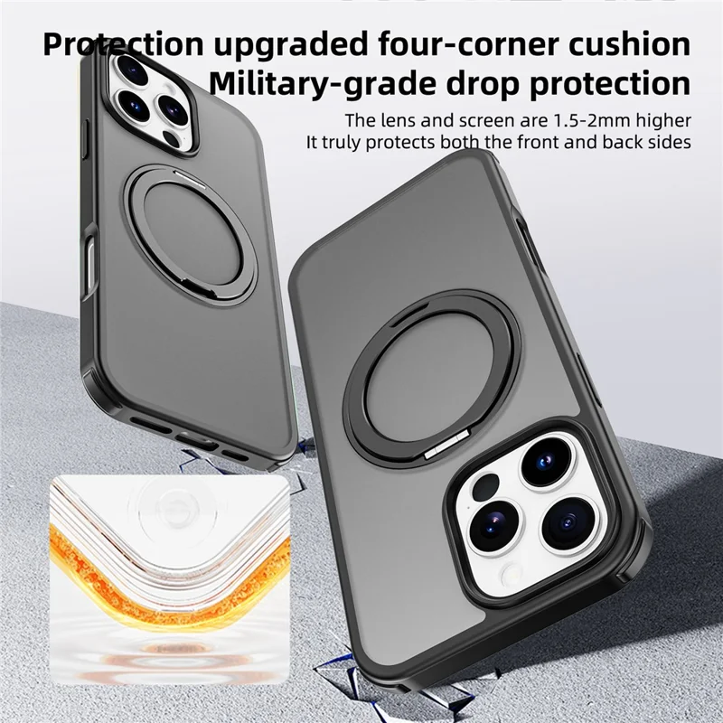For iPhone 16 Pro Max Case Compatible with MagSafe Ring Kickstand TPU+PC Back Cover - Black