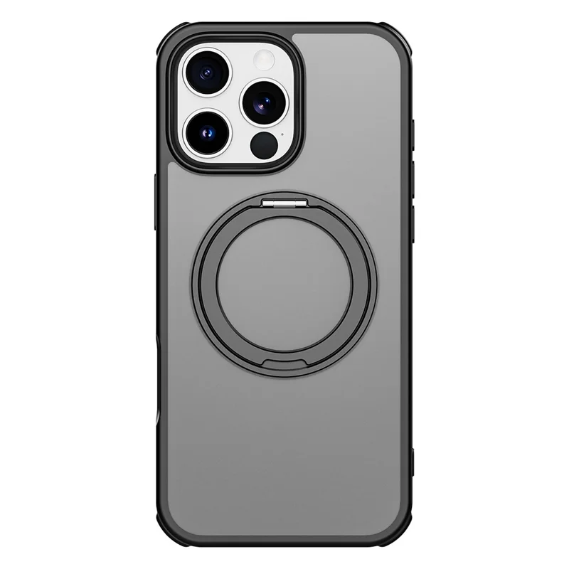 For iPhone 16 Pro Max Case Compatible with MagSafe Ring Kickstand TPU+PC Back Cover - Black