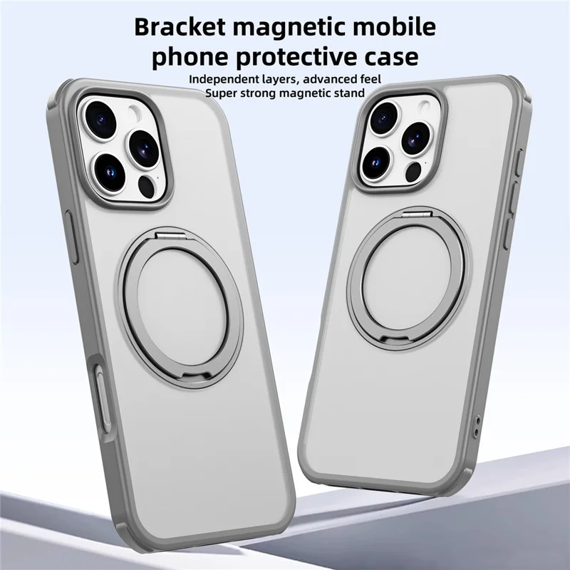 For iPhone 16 Pro Max Case Compatible with MagSafe Ring Kickstand TPU+PC Back Cover - Grey