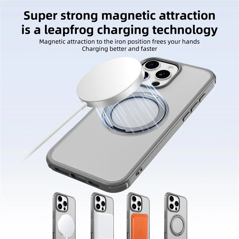 For iPhone 16 Pro Max Case Compatible with MagSafe Ring Kickstand TPU+PC Back Cover - Grey