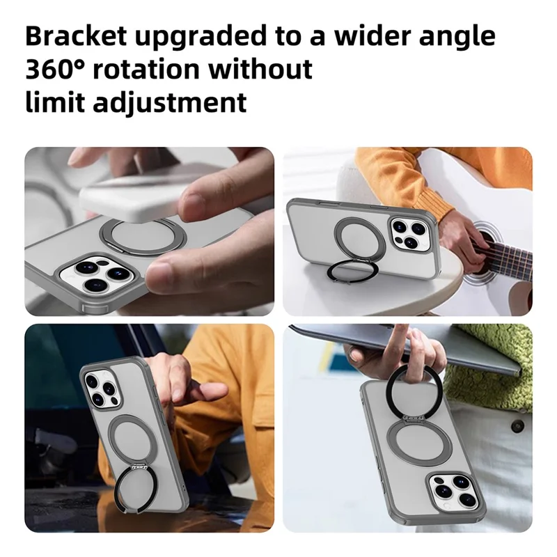 For iPhone 16 Pro Max Case Compatible with MagSafe Ring Kickstand TPU+PC Back Cover - Grey