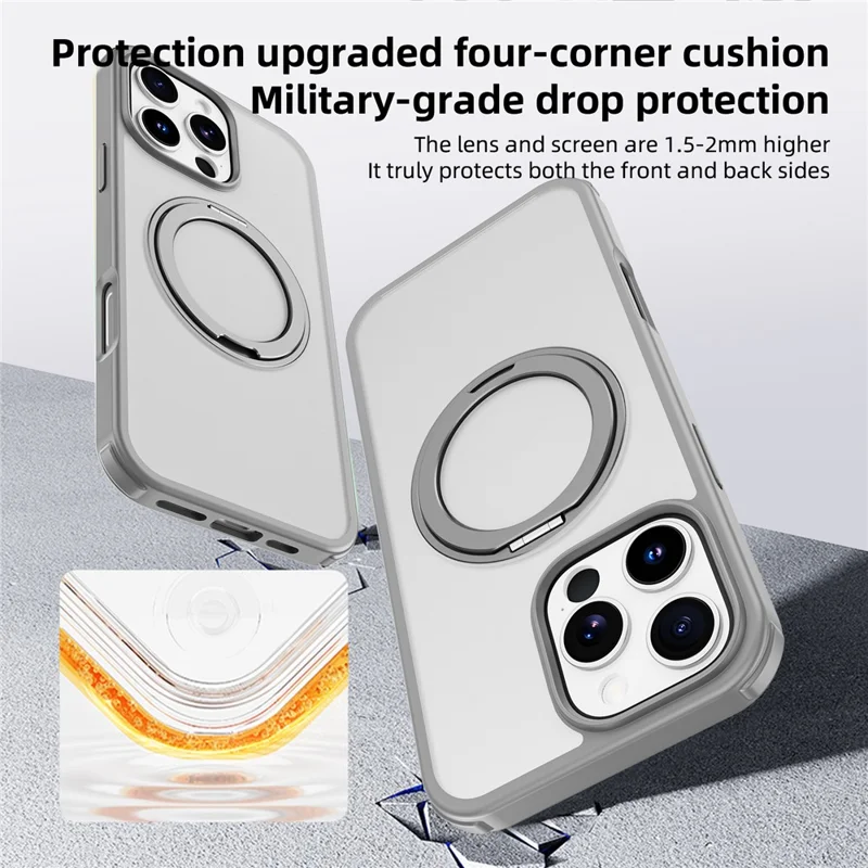 For iPhone 16 Pro Max Case Compatible with MagSafe Ring Kickstand TPU+PC Back Cover - Grey