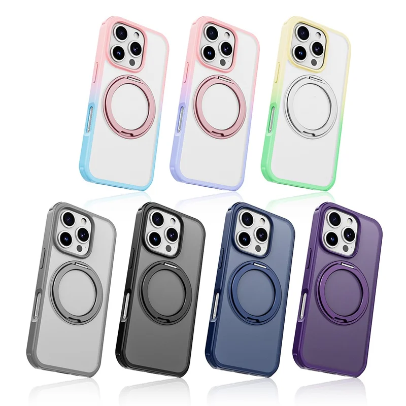 For iPhone 16 Pro Max Case Compatible with MagSafe Ring Kickstand TPU+PC Back Cover - Grey