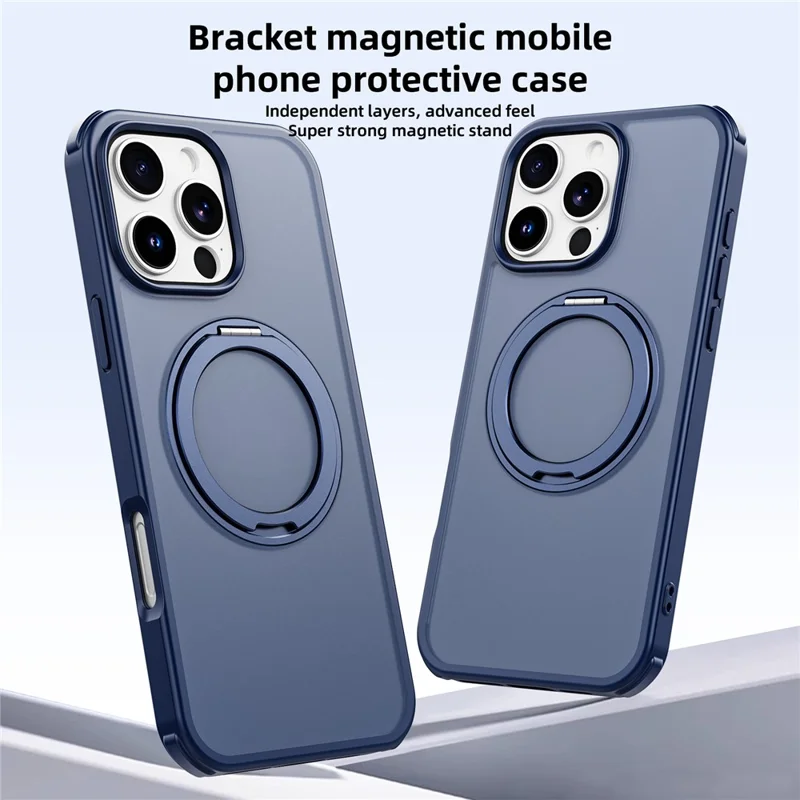 For iPhone 16 Pro Max Case Compatible with MagSafe Ring Kickstand TPU+PC Back Cover - Blue