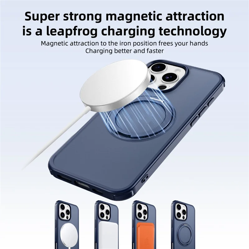 For iPhone 16 Pro Max Case Compatible with MagSafe Ring Kickstand TPU+PC Back Cover - Blue