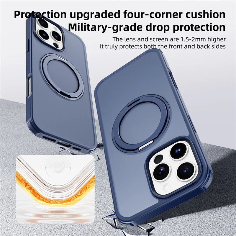 For iPhone 16 Pro Max Case Compatible with MagSafe Ring Kickstand TPU+PC Back Cover - Blue