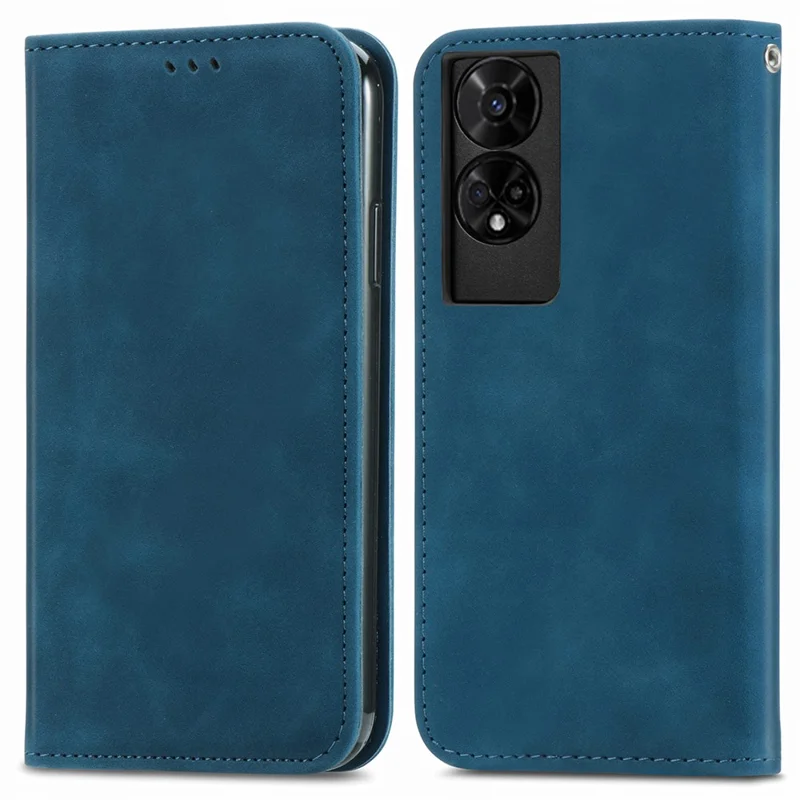 For TCL 50 5G Case Skin Touch Feeling Leather Card Holder Phone Cover Magnetic Absorption - Dark Blue