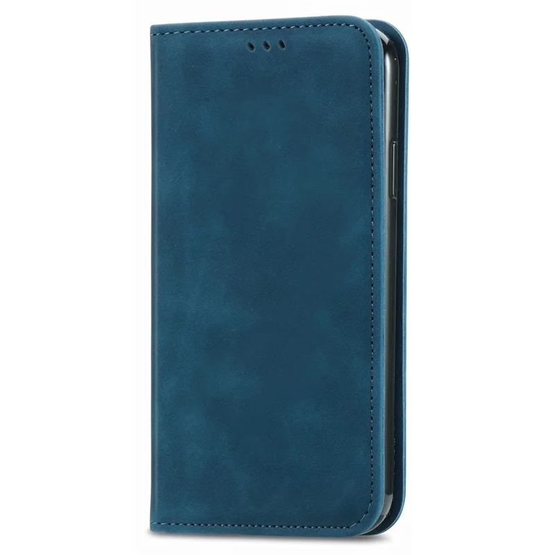 For TCL 50 5G Case Skin Touch Feeling Leather Card Holder Phone Cover Magnetic Absorption - Dark Blue