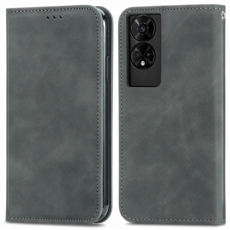For TCL 50 5G Case Skin Touch Feeling Leather Card Holder Phone Cover Magnetic Absorption - Grey