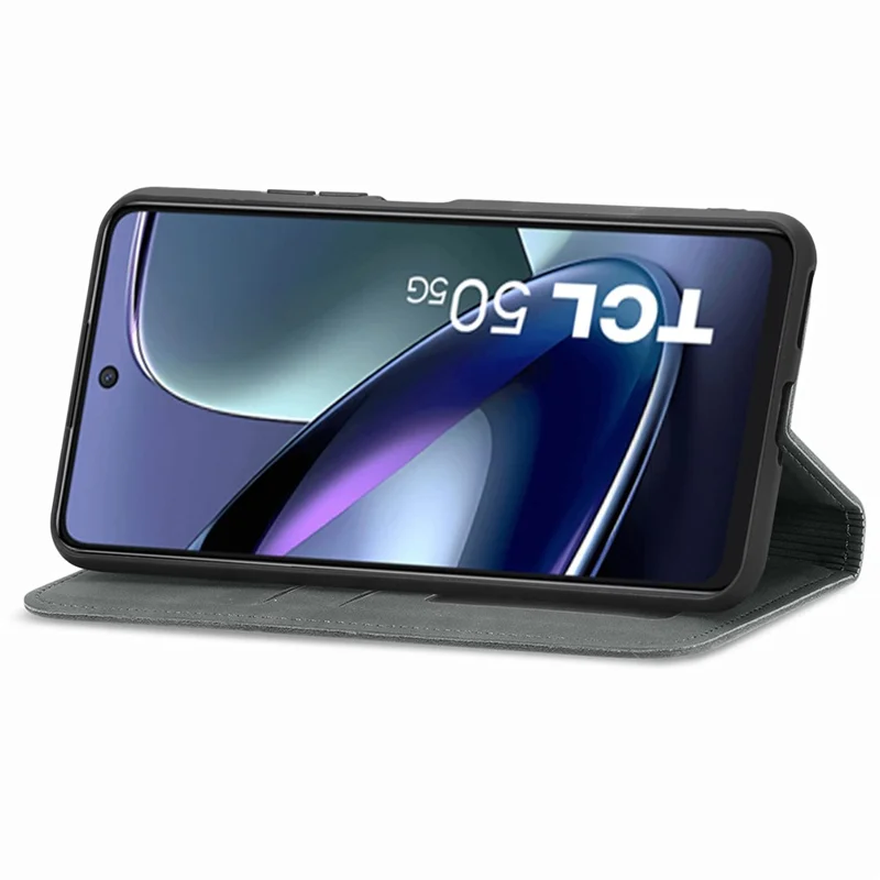 For TCL 50 5G Case Skin Touch Feeling Leather Card Holder Phone Cover Magnetic Absorption - Grey