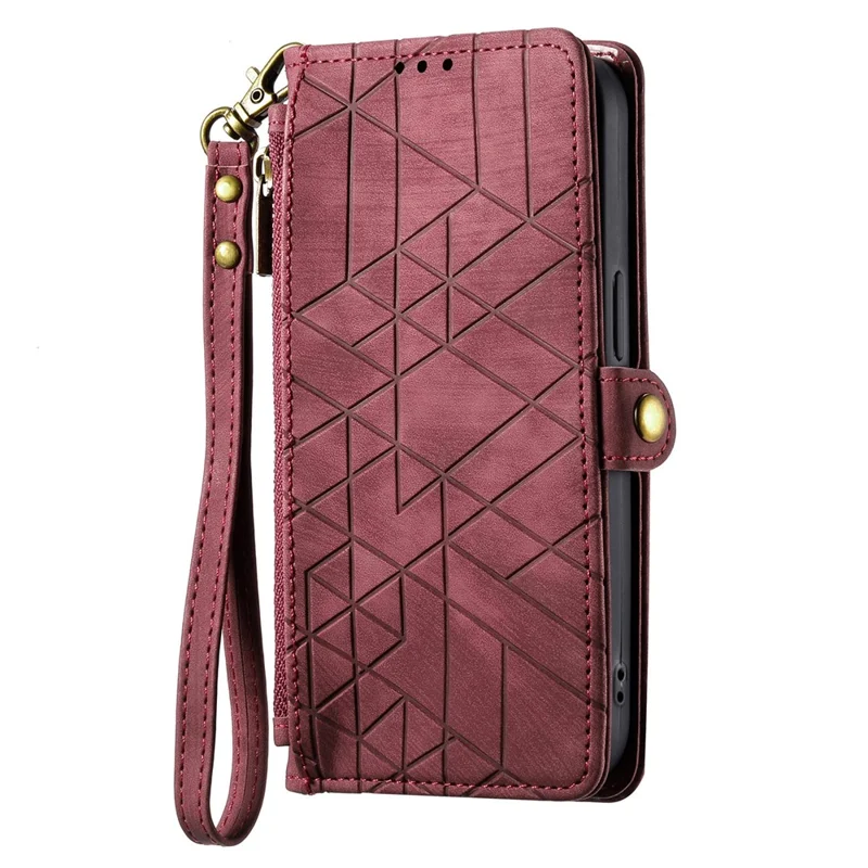 For TCL 50 5G PU Leather Stand Wallet Cover Geometry Imprinted Phone Case - Red