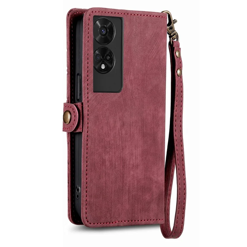 For TCL 50 5G PU Leather Stand Wallet Cover Geometry Imprinted Phone Case - Red