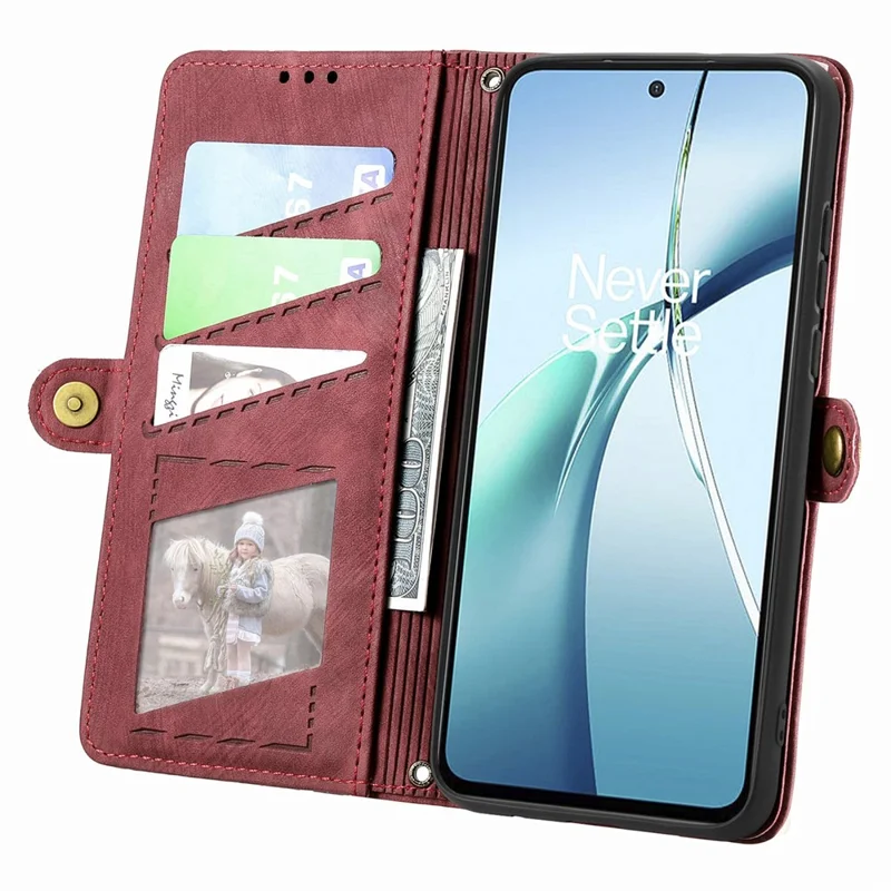 For TCL 50 5G PU Leather Stand Wallet Cover Geometry Imprinted Phone Case - Red