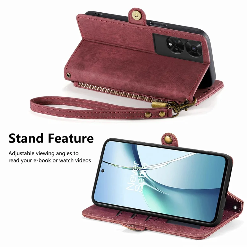 For TCL 50 5G PU Leather Stand Wallet Cover Geometry Imprinted Phone Case - Red