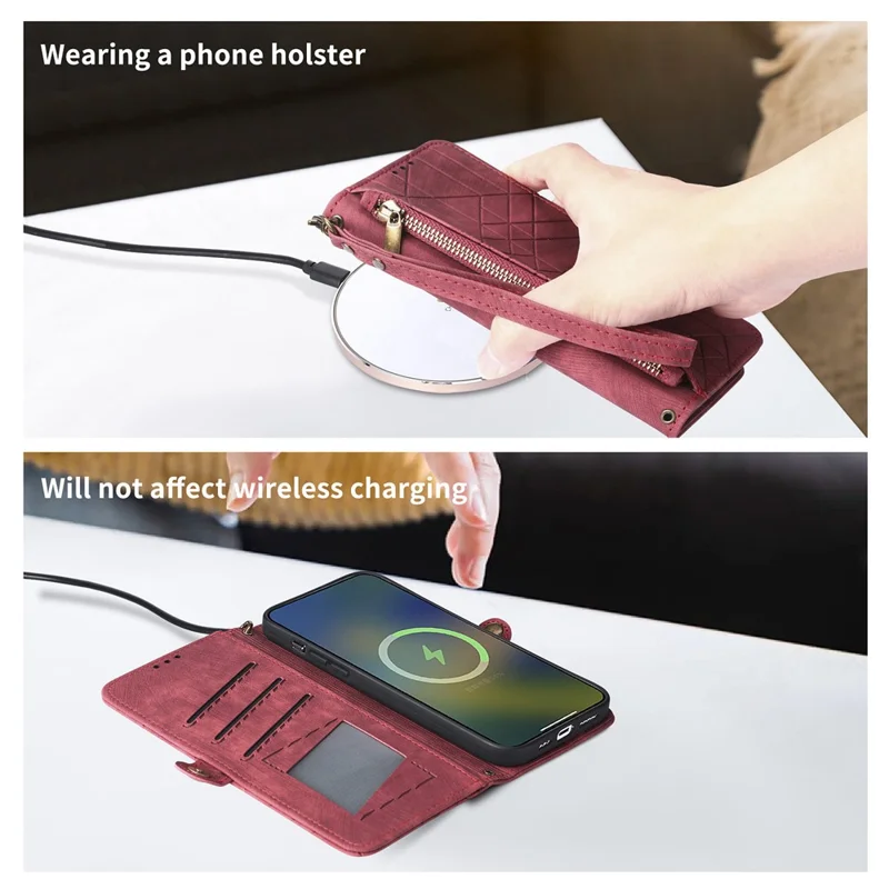 For TCL 50 5G PU Leather Stand Wallet Cover Geometry Imprinted Phone Case - Red