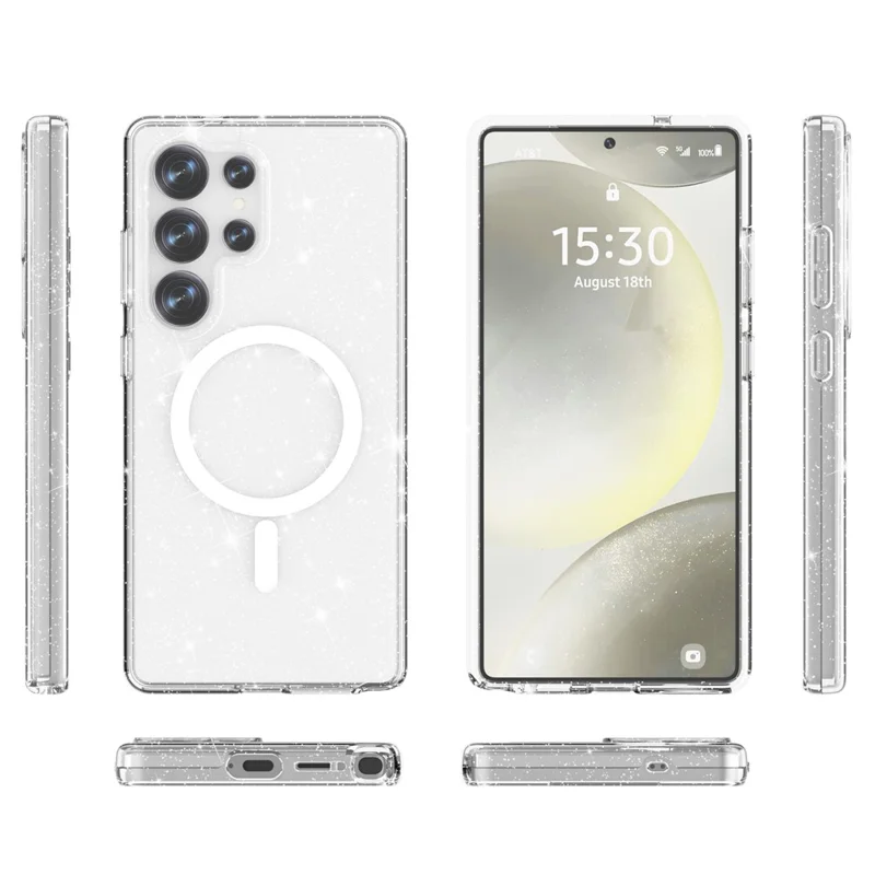 For Samsung Galaxy S25 Ultra Magnetic Case Shockproof TPU+PC Glitter Back Cover