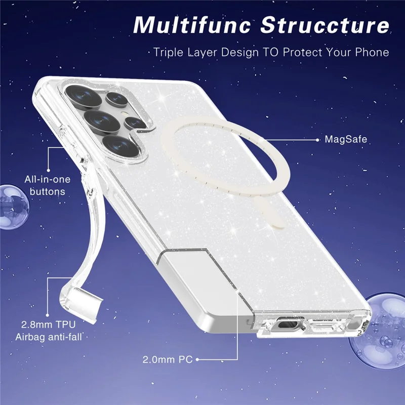 For Samsung Galaxy S25 Ultra Magnetic Case Shockproof TPU+PC Glitter Back Cover