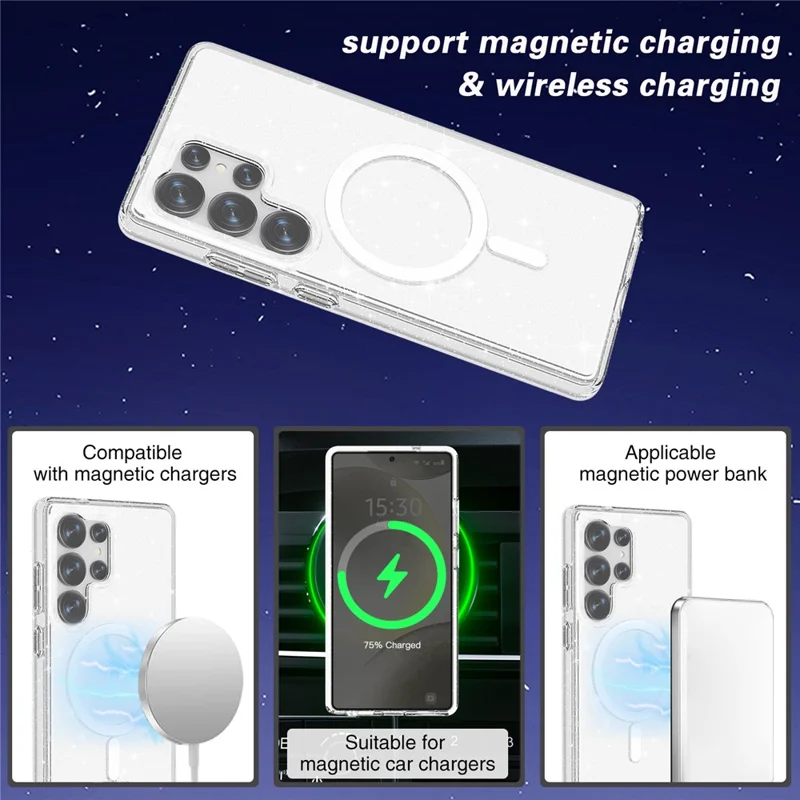 For Samsung Galaxy S25 Ultra Magnetic Case Shockproof TPU+PC Glitter Back Cover